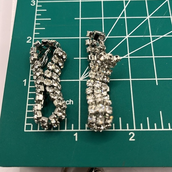 Rhinestone Hoop Earrings Linked 2” 3 Row Evening Elegant Earrings Vintage - Picture 12 of 12
